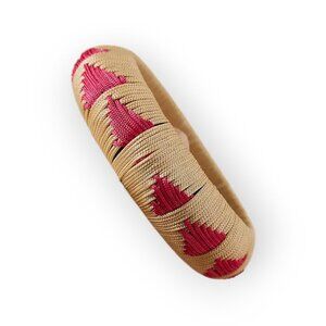 Anthropologie Rattan Woven Bangle Bracelet Cream Fuscia Pull-On Accessory NWT